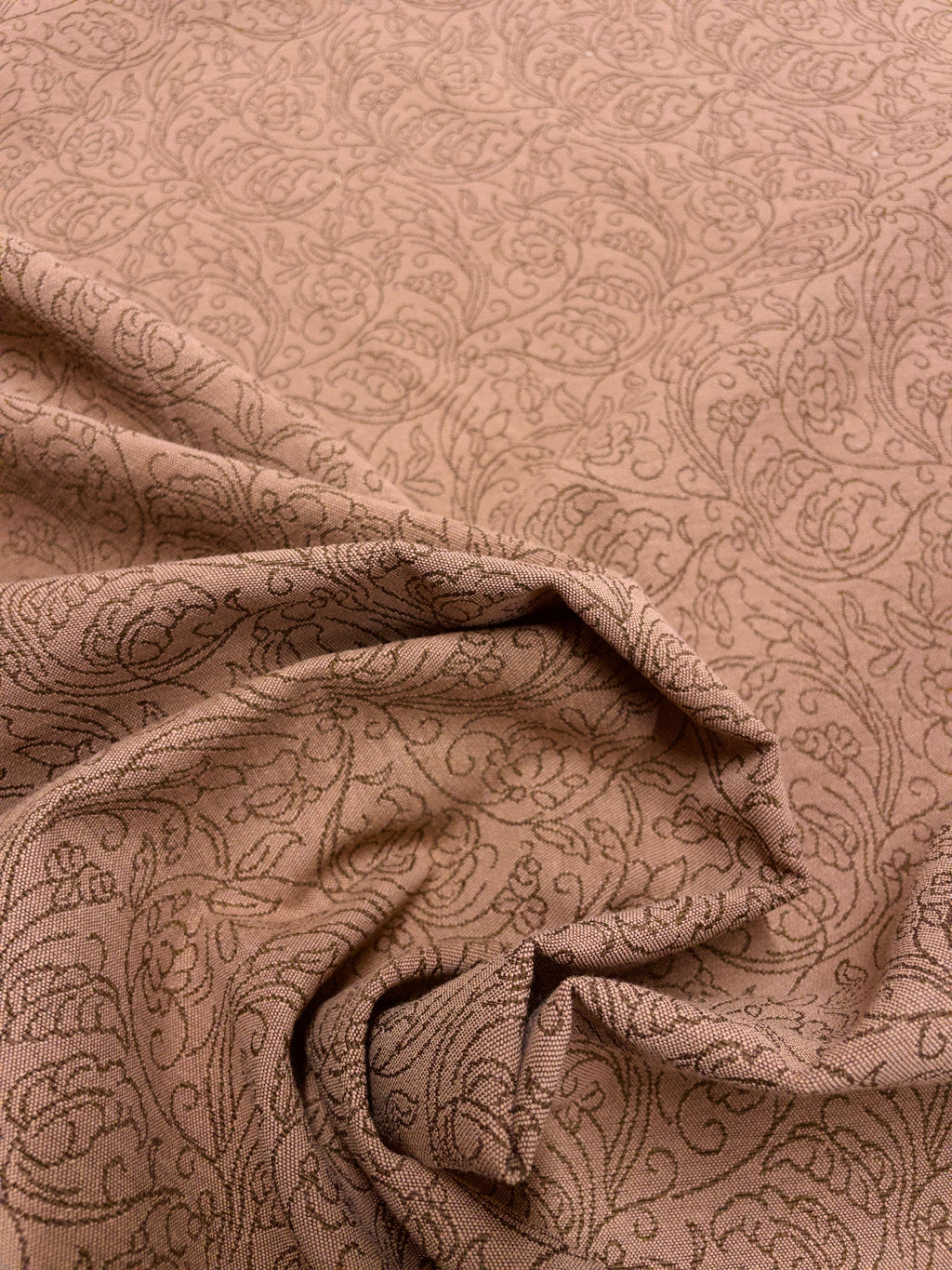 Tessuto d'arredo marrone chiaro in fantasia floreale - alto 310 cm