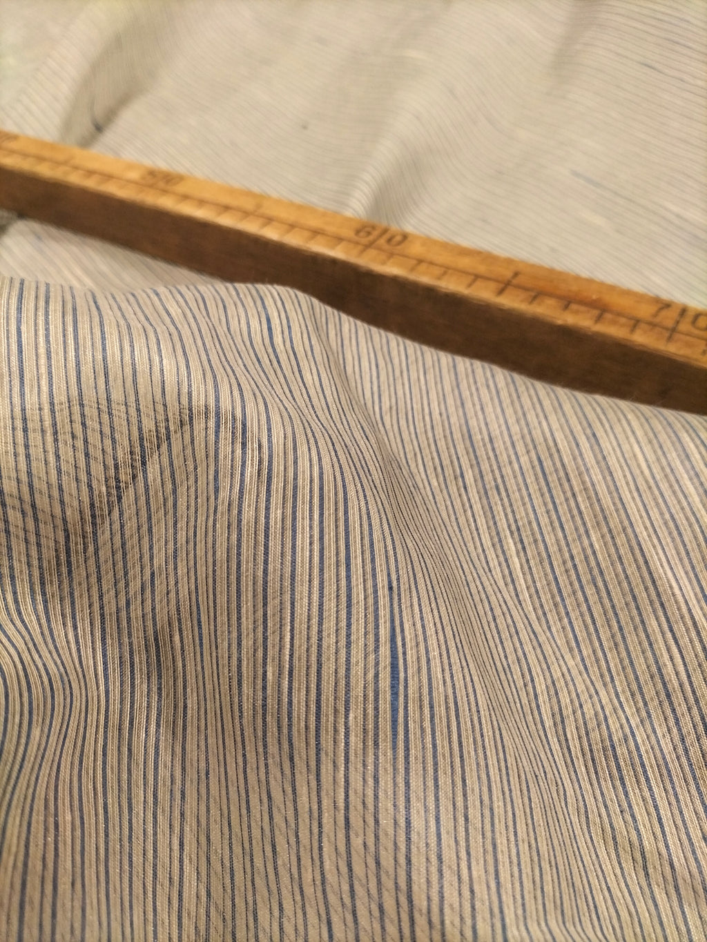 Tendone in organza grigia a righe blu - alto 320 cm