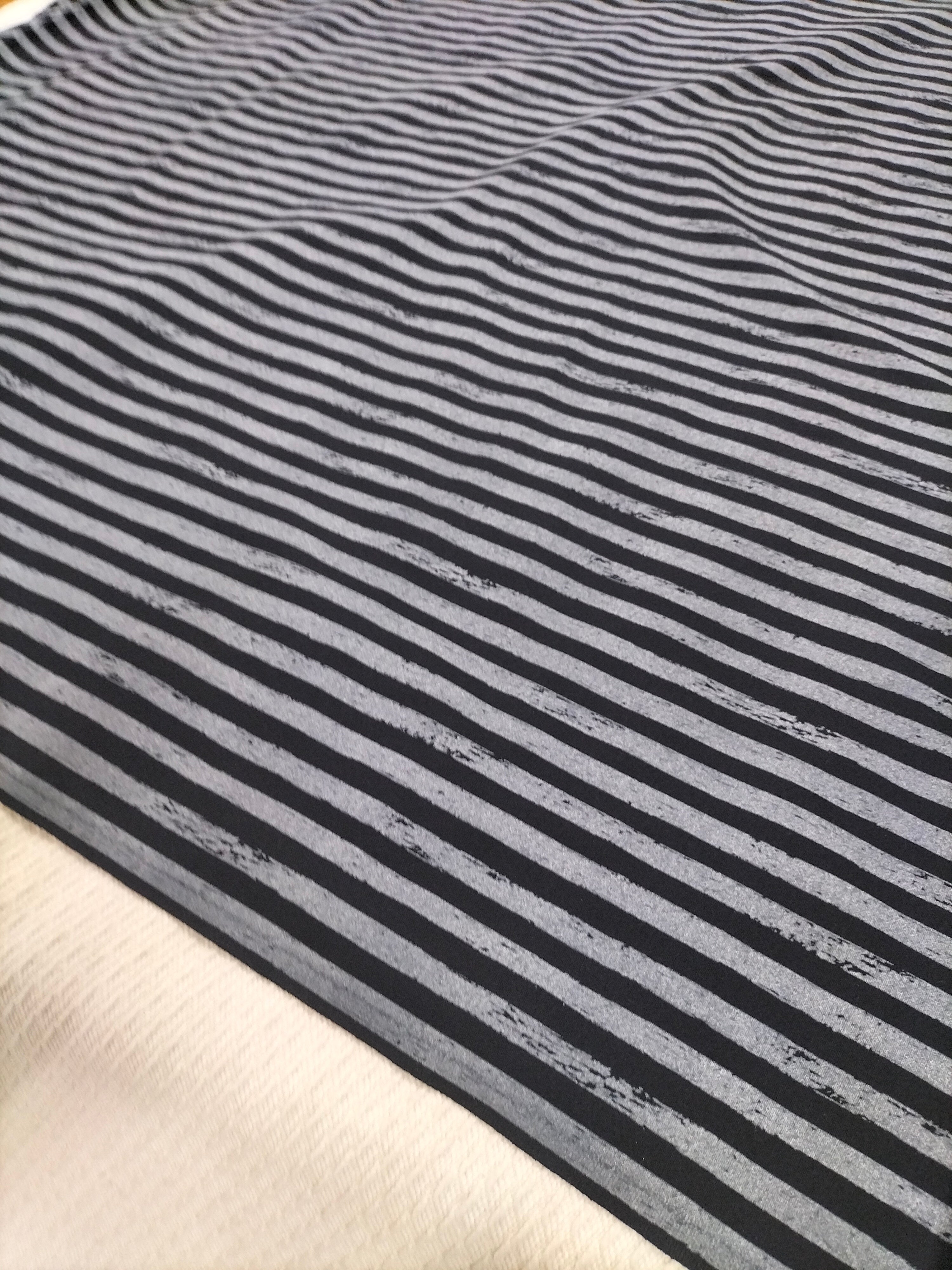 Cotone vintage dalla fantasia a righe blu scure e grigie