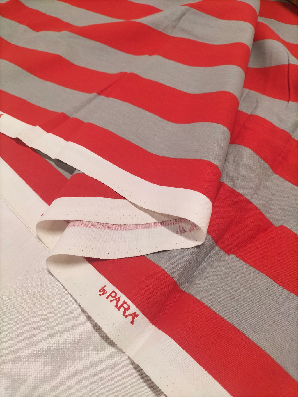 Cotone vintage dalla fantasia a righe grigie e rosse - Parà