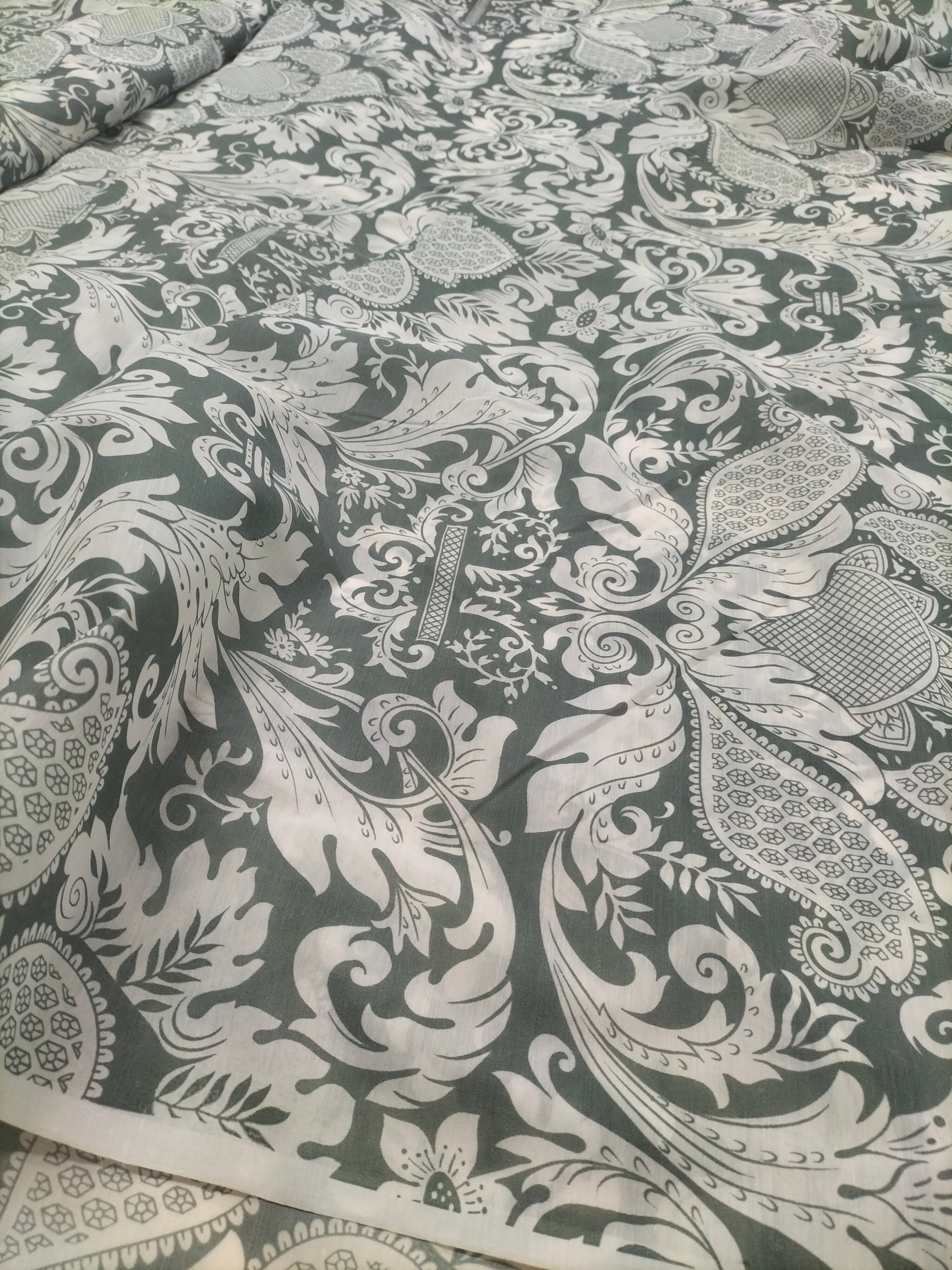 Tendone verde vintage Bassetti in fantasia floreale e arabesca- alto 300 cm